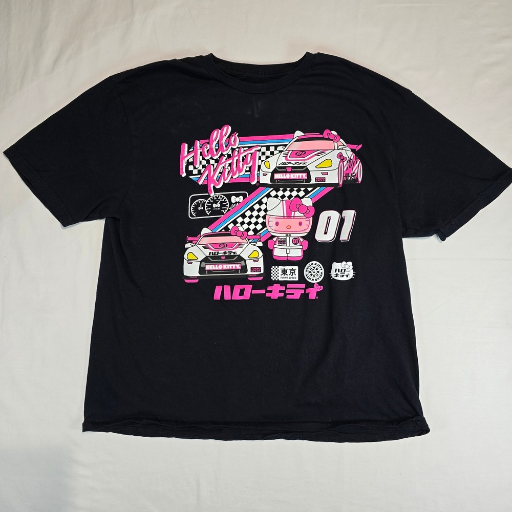Hello Kitty Tokyo Speed Racing Graphic T-Shirt Black Kids Large Hybrid Sanrio